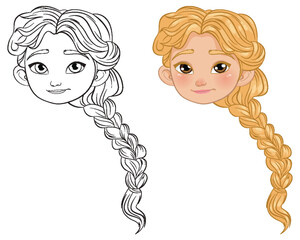 Wall Mural - Vector illustration of a girl with braided hair
