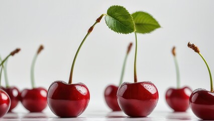 Wall Mural - Close-up of Cherries with Water Droplets.