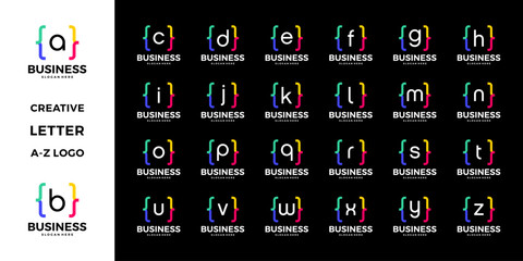 Collection of colorful coding alphabet logo design.