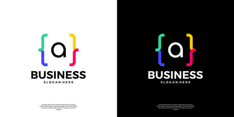 Colorful coding logo icon. Letter A logo with modern code programing symbol logo design.