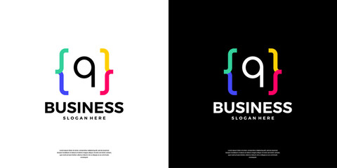 Colorful coding logo icon. Letter Q logo with modern code programing symbol logo design.