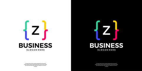 Colorful coding logo icon. Letter Z logo with modern code programing symbol logo design.