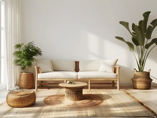 Wall Mural - Elegant Wooden Accent Furniture in Minimalist Home Setting,3D Render