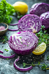 Red cabbage slice on a table, fresh vegetable