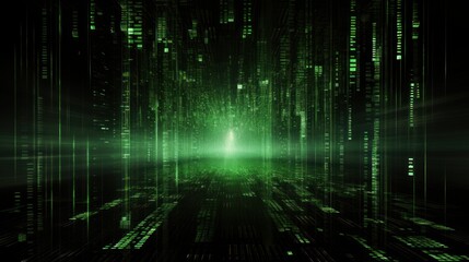 Poster - style green code falling on a dark background