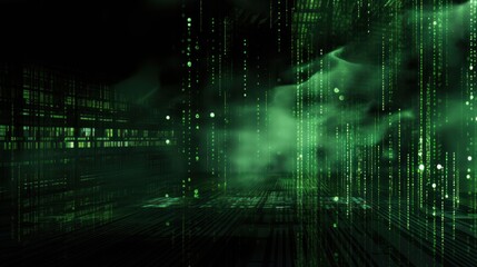 Poster - style green code falling on a dark background