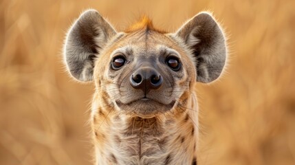 Canvas Print - Portrait of a Hyena with a Firm Facial Expression in the Savannah 