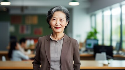 Poster - Senior  Female Office Worker looking at laptop,