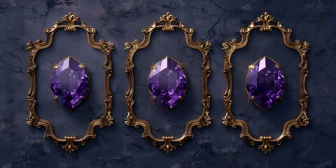Wall Mural - Luxurious RPG UI design with gold frames, purple gems, and blank banners. Concept Luxury RPG UI, Gold Frames, Purple Gems, Blank Banners