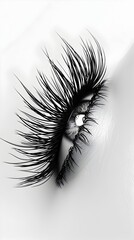 Canvas Print - Dramatic Black Fluffy Artificial Eyelashes on a Cinematic White Background