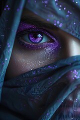 Wall Mural - Mesmerizing Extraterrestrial Woman with Captivating Purple Eyes in Cinematic Portraiture