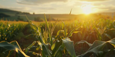 Canvas Print - Sunset over a field of corn