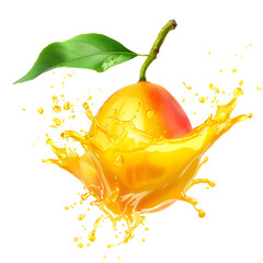 Wall Mural - mango in juice splash on transparent background