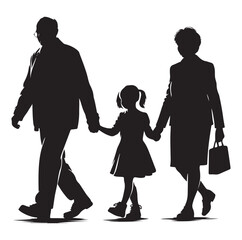 Wall Mural - grandparents walking with granddaughter Silhouette vector Illustration. 