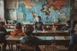 © Elena - Young Students Studying in a Rural Classroom With a World Map on the Wall