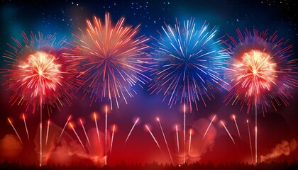 Wall Mural - Festive colorful fireworks light up the night sky