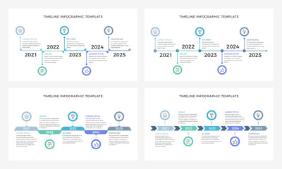 Wall Mural - Four timeline infographic templates with five elements, presentation slides, vector eps10 illustration