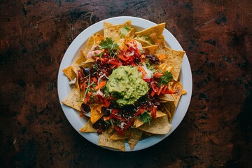 plate of nachos with guacamole