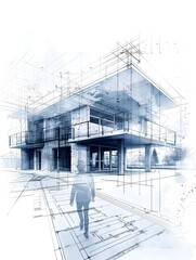 Wall Mural - Minimalist Architectural Blueprint of Structural House Components