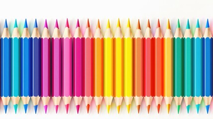 Poster - Colorful pencil rows on white background for office and school