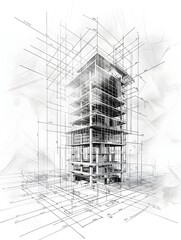 Wall Mural - Minimalist Infographic of Architectural Blueprint for Structural Tower Building Components on White