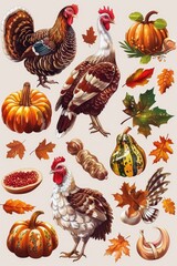 Poster - Farm animals with pumpkins