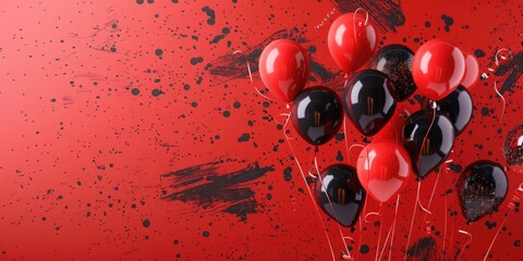 Sticker - Red and Black Balloons on Red Background