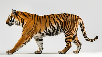 Wall Mural - Side view, profile of a tiger standing, isolated on white. 