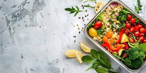 Wall Mural - Healthy Lunchbox An Overhead View of Nutritious Food on a Clean Background. Concept Healthy Eating, Food Photography, Meal Preparation, Nutrition, Clean Eating