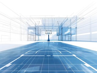 Wall Mural - Minimalist Blueprint of Basketball Court Components Manufacturer