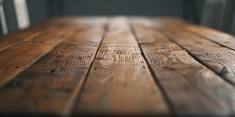 Wall Mural - An Empty Dark Brown Wooden Table Seen from the Front. Concept Furniture, Home Decor, Interior Design, Woodwork, Table Setting