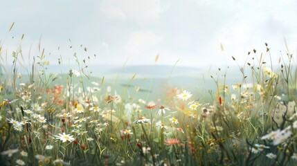 Poster - Grassy Meadow Wildflowers as Nature Background