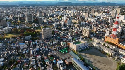 Fototapete - 都市のドローン空撮