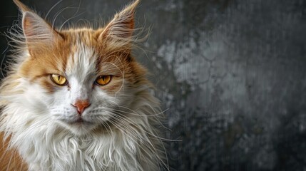  Aging Cat Photograph with Orange White Fur and Yellow Eyes