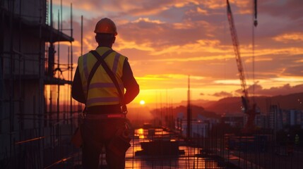 Sticker - Construction Worker at Sunset