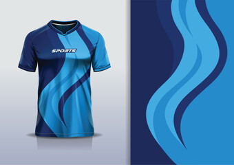 Sticker - Sport jersey template mockup curve wave design for football soccer, racing, running, e sports, navy blue  color