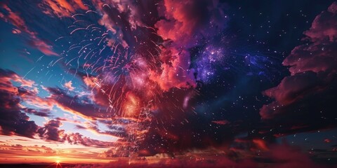 Wall Mural - Fireworks display in the night sky