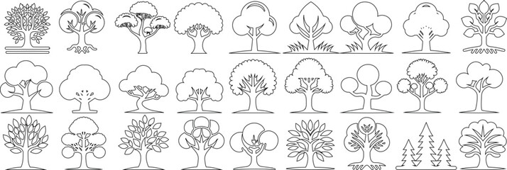 Wall Mural - tree line illustration set, unique tree designs vector art. perfect for environmental projects, logo