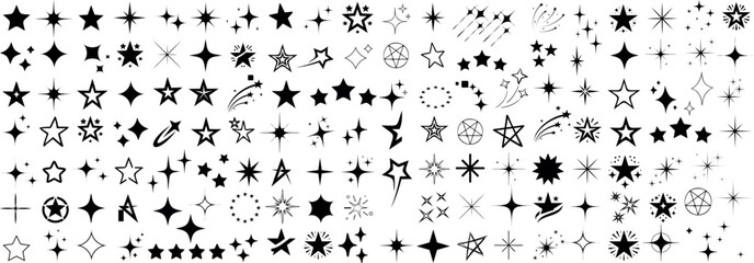 Wall Mural - star and sparkle icon set. diverse star shapes for design, decoration, and celestial themes. sparkli