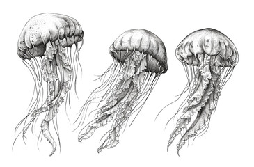 Jellyfish in pencil sketch style, isolated on transparent background