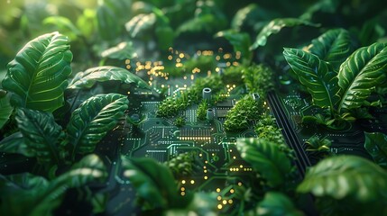 Wall Mural - technological nature - the interplay of circuit and leaf