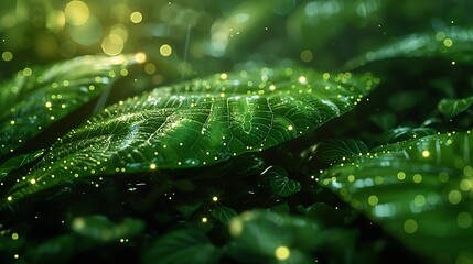 Wall Mural - lush greenery and sparkling lights - nature's digital embrace