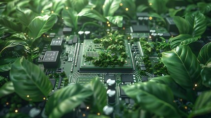 Wall Mural - technological nature - the interplay of circuit and leaf