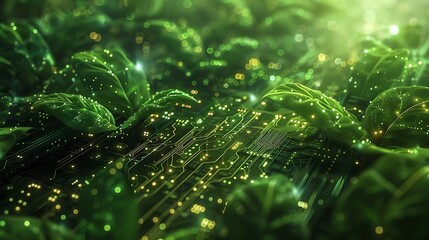 Wall Mural - technological nature - the interplay of circuit and leaf