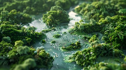 Wall Mural - technological nature - the interplay of circuit and leaf