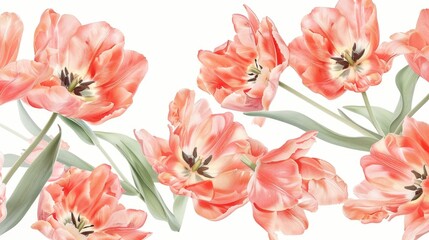 Wall Mural - Pink salmon parrot tulips on white background for festive design concept