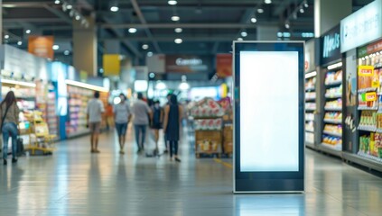 Blank Advertisement Display in Supermarket Aisle