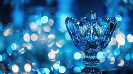 Wall Mural - An ornate crystal trophy, symbolizing business excellence, takes center stage at an annual corporate awards ceremony