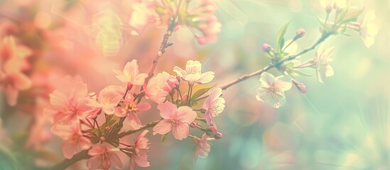 Aufkleber - A soft, vintage filter effect enhances the blurred floral abstract background, creating an artistic copy space image.