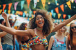 © shobakhul - A woman with a big smile on her face is surrounded by a group of people, generative ai image.